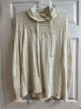 O’Neill Cream Crochet Lace Knit Hooded Sweater Boho Coastal Grandmacore size M